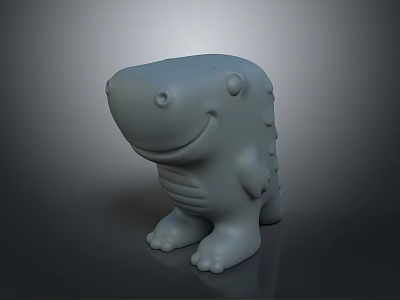 Cute Gray Cartoon Creature Model With Smiling Face And Spiked Back Design 3d model