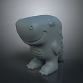 Cute Gray Cartoon Creature Model With Smiling Face And Spiked Back Design