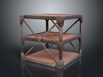 Vintage Industrial Wooden Shelves With Metal Frame Three Tier Storage Rack 3d model