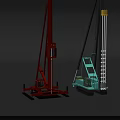 Heavy Duty Red And Blue Industrial Pile Driving Equipment With Tall Drill Rods And Steel Structures
