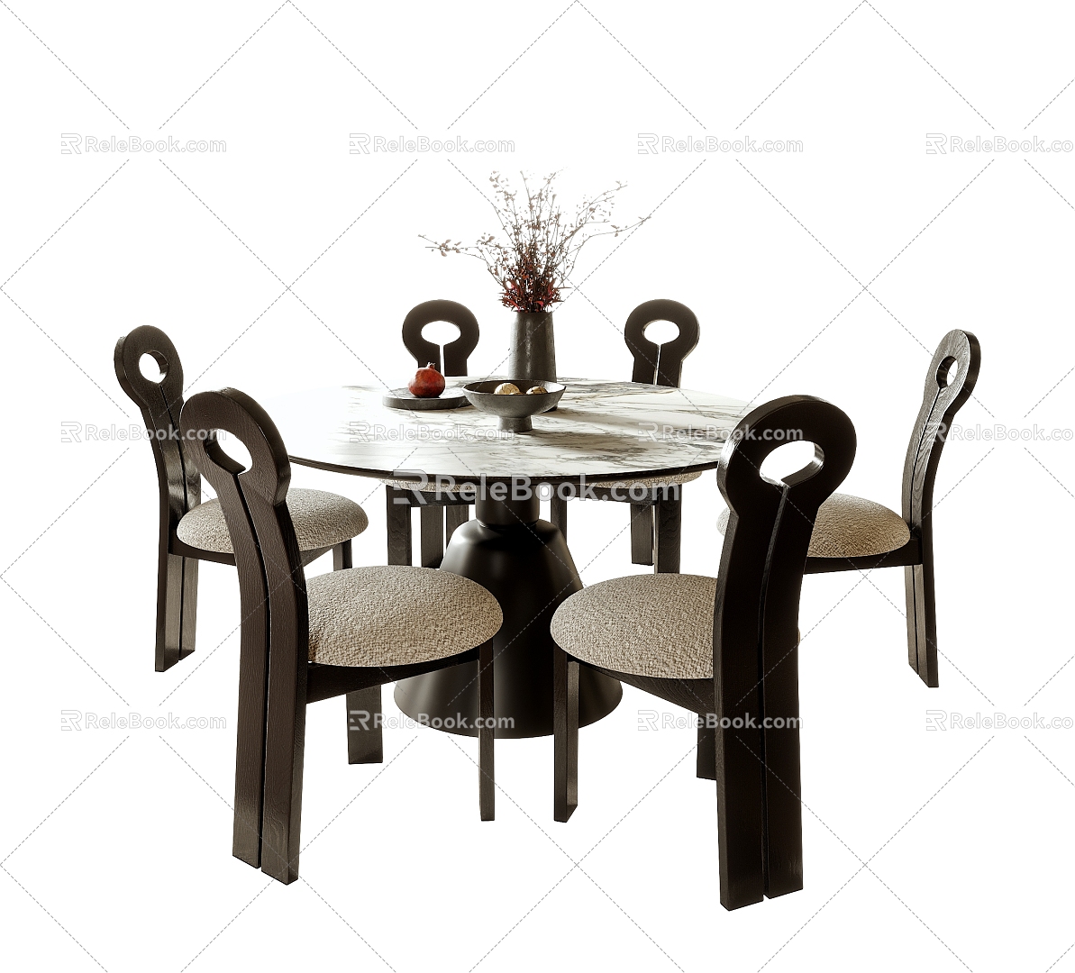 Middle Ancient Style Dining Table and Chair Combination Dining Chair Round Dining Table 3d model