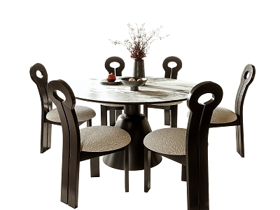 Middle Ancient Style Dining Table and Chair Combination Dining Chair Round Dining Table 3d model