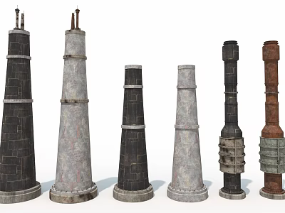Industrial Equipment Featuring Various Design Chimneys In Different Materials And Styles 3d model