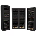 Modern Black Wine Cabinet Design With Multi tiered Shelves And Stored Wine Bottles