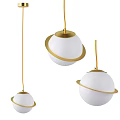Stylish Spherical Pendant Lights With White Shades And Golden Ring Accents