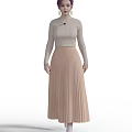 Woman Wearing Beige Turtleneck Sweater and Pleated Long Skirt Standing Pose
