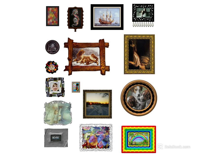 Various Style Portrait Paintings With Decorative Frames For Home Wall Art 3d model