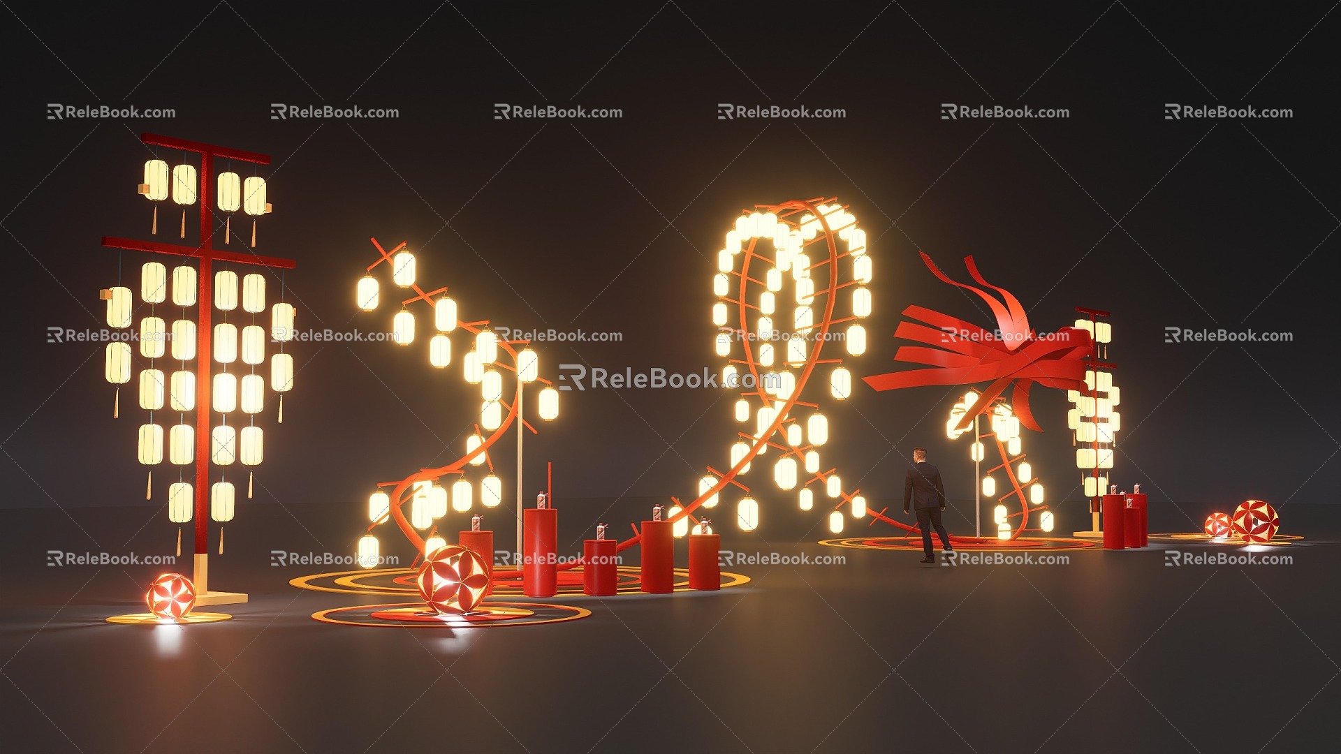 Year of the Dragon Arch Event Door Head Mei Chen DP Pin-in Photo Point Chinese Lantern Luminescent Device New Year Lighting Decoration 3d model