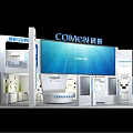 COMEN Exhibition Booth With Modern Design Large Blue Screen And Display Cabinets