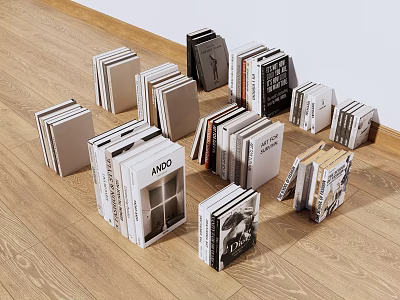 Assorted Books And Magazines Scattered On Wooden Floor With Various Colors And Sizes 3d model