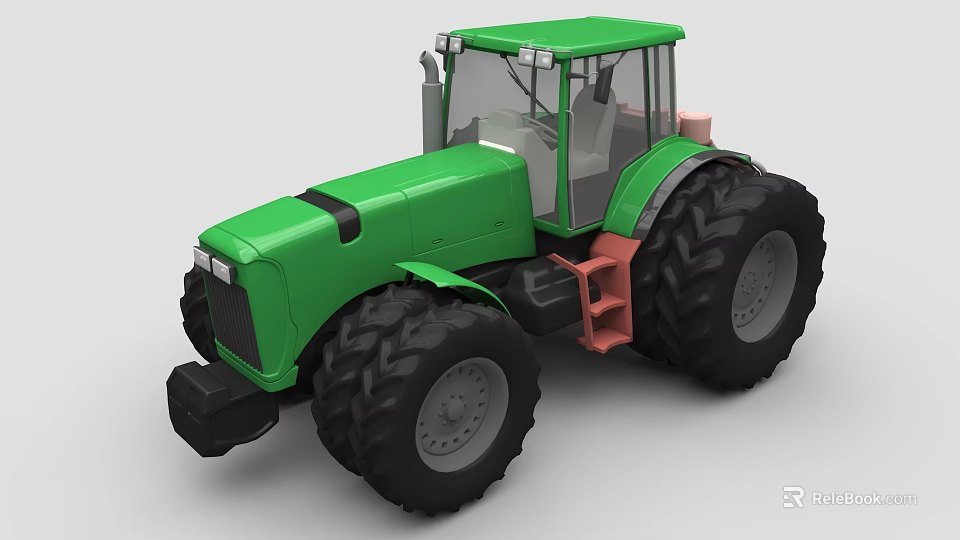 Green Tractor Vehicle With Large Black Tires And Transparent Cab Design 3d model 