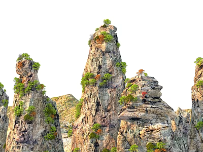 Scenic Steep Rocky Peaks Landscape With Lush Green Vegetation And Layered Rocks 3d model