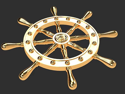 Golden Yacht Steering Wheel With Ornate Brass Design And Marine Details 3d model