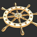 Golden Yacht Steering Wheel With Ornate Brass Design And Marine Details