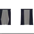 Thick Navy Blue Curtains With White Sheer Panels For Home Windows 3d model