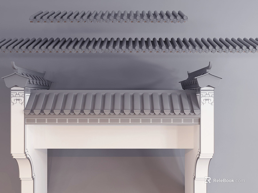Traditional Architectural Components Featuring Detailed Roof Tiles Curved Eaves And Decorative Brackets 3d model 