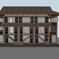 Traditional Homestay Building Two Story Design With Tile Roof Wooden Structure And Balcony Windows
