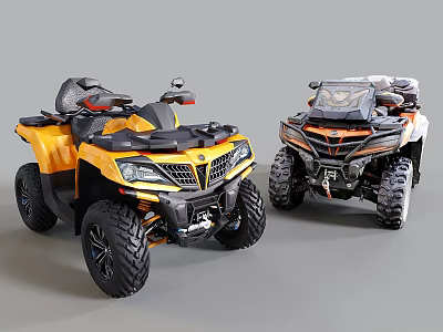 Yellow And Orange Black ATV Motorcycles With Rugged Tires And Off Road Design 3d model