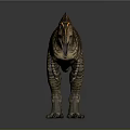Realistic 3D Dinosaur Model With Open Mouth Brown Orange Striped Body