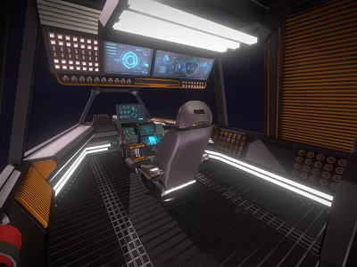 Futuristic Control Room Interior With Digital Screens Control Panels And Ergonomic Seat 3d model