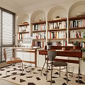 Quiet Ancient Style Desk and Chair Combination Computer Decoration Combination Bookcase Shutters 3d model