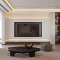 Modern Open Living Dining Area With White Sofa Colorful Painting Floor Lamp And Coffee Table