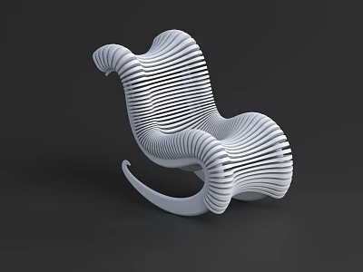 White Modern Outdoor Rocking Chair With Wavy Stripe Design And Unique Structure 3d model
