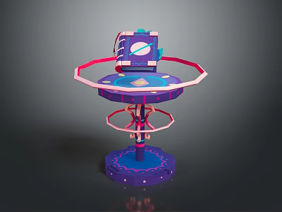 3D Model of Circular Structure With Purple Pink Elements And Backpack Device On Layered Base 3d model