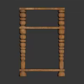 Brown Wooden Side Table Featuring Multi Tier Design And Carved Cylindrical Legs
