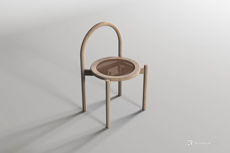 Stylish Wooden Frame Leisure Chair With Rattan Seat And Curved Backrest 3d model 