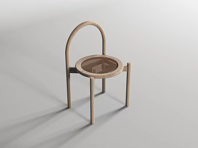 Stylish Wooden Frame Leisure Chair With Rattan Seat And Curved Backrest 3d model