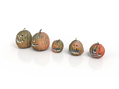 Colorful Decorative Pumpkins With Smiley Faces In Various Sizes For Home Use 3d model
