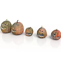 Colorful Decorative Pumpkins With Smiley Faces In Various Sizes For Home Use