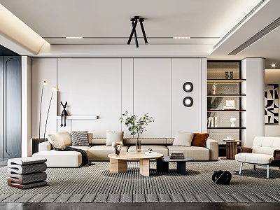 Sleek Modern Living Room Interior With L shaped Sofa Wooden Coffee Table And Circular Decor 3d model