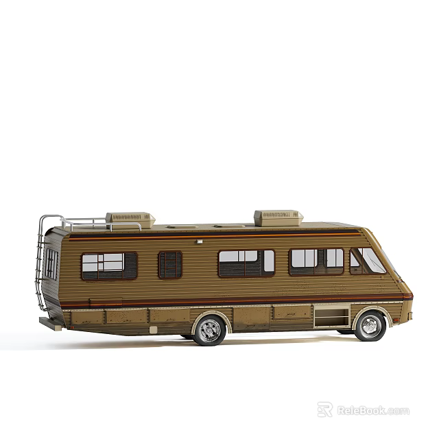 Vintage Brown Public Bus With Multiple Windows And Roof Storage Rack 3d model 