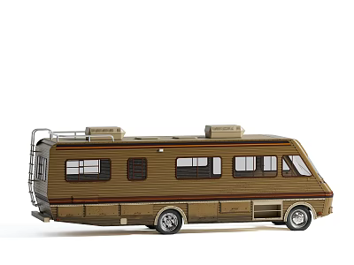 Vintage Brown Public Bus With Multiple Windows And Roof Storage Rack 3d model