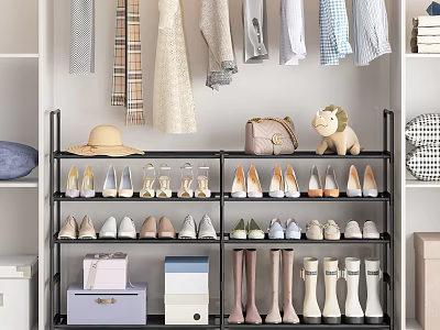 Multilayer Shoe Cabinet Organizing Shoes Hat Handbag And Stuffed Animal With Hanging Clothes 3d model