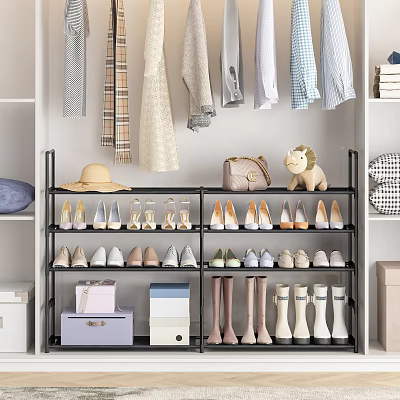 Multilayer Shoe Cabinet Organizing Shoes Hat Handbag And Stuffed Animal With Hanging Clothes 3d model