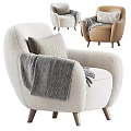 Tan Modern Armchair With Geometric Pattern Cushion And Gray Throw Blanket 3d model