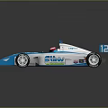 Blue And White Race Car With Number 13 Rear Wing Red Helmet And ECO Logo