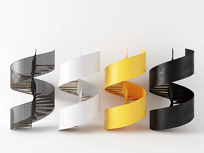 Modern Spiral Staircase Designs In Black White Yellow And Dark Colors 3d model
