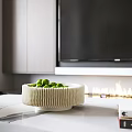 Modern Living Dining Room Interior With Gray Sofa Blue Chair Marble Floor And TV Wall