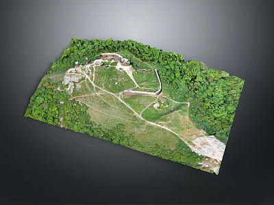 3D Model Landscape Featuring Forest Ancient Fortress Ruins Grassland And Pathways 3d model