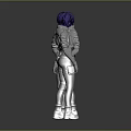 Detailed 3D Character Model With Front Back View Purple Hair White Outfit And Waist Pouch