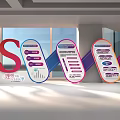 Contemporary Exhibition Hall With People Moving Around Decorative Flower Booths And Display Panels