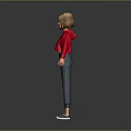 3D Character Model With Short Hair Red Sweater Blue Pants Standing Pose On Gray Background