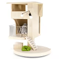 Wooden Cat House Multi Level Design With Staircase Platform And Green Cushion