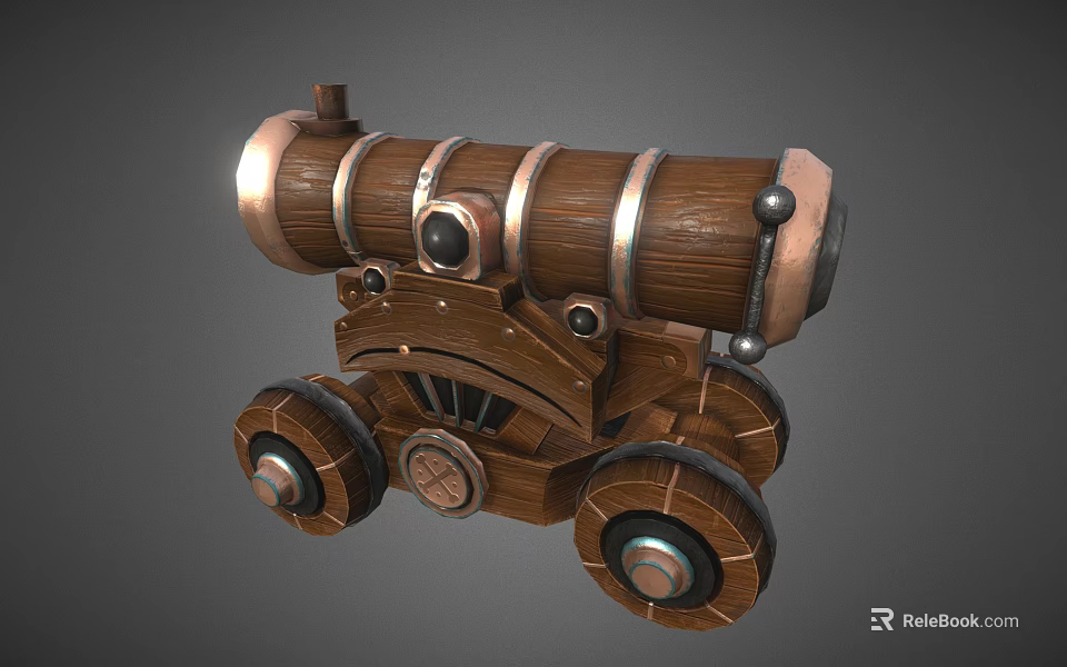 Medieval Antique Cannon Design With Wooden Barrel Brass Trim And Iron Wheels 3d model 
