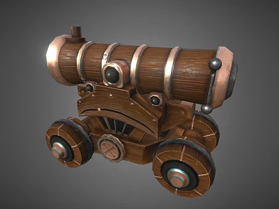 Medieval Antique Cannon Design With Wooden Barrel Brass Trim And Iron Wheels 3d model