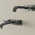 Modern Black Wall Mounted Faucet with Curved Spout and Square Control Knobs 3d model